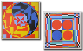 オノサトトシノブ作品展
									「四つの丸の三つの赤」油彩　1982年制作
									「青の巴」　油彩　1980年制作
									「シルク-7」　シルクスクリーン　1967年制作
									「シルク-18」　シルクスクリーン　1968年制作
									「タペストリーA」　シルクスクリーン　1977年制作
								